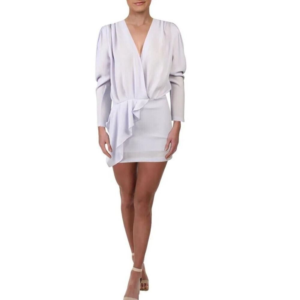 $495 IRO Women's Purple Long-Sleeve Ruffle-Detail Wrap Dress Size FR 40 US/ L